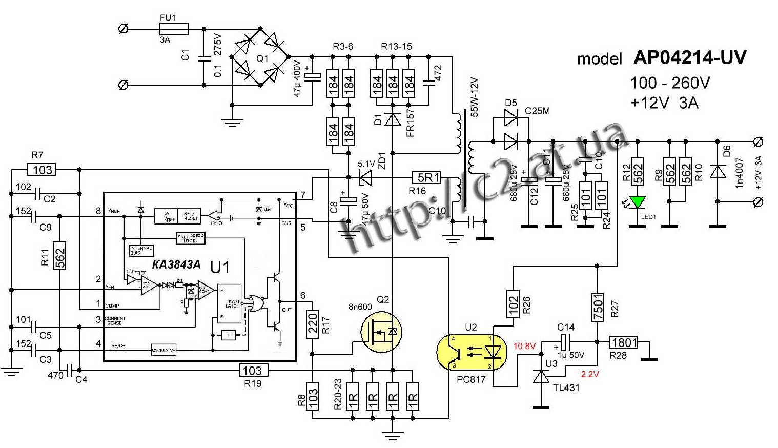 AC DC адаптер модель 1220 схема