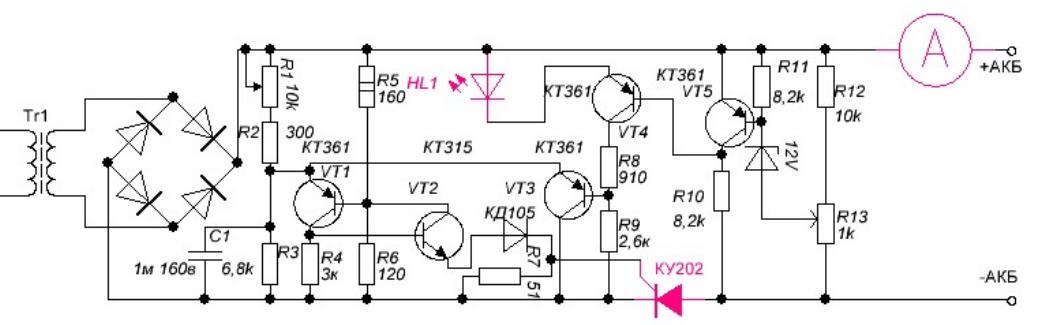 Схема зарядного на тиристоре ку202