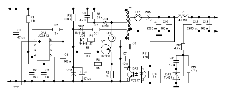 UC3843A ШИМ-контроллер с обратной связью по току SOP-8