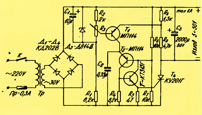 Схема зарядного на тиристоре ку202