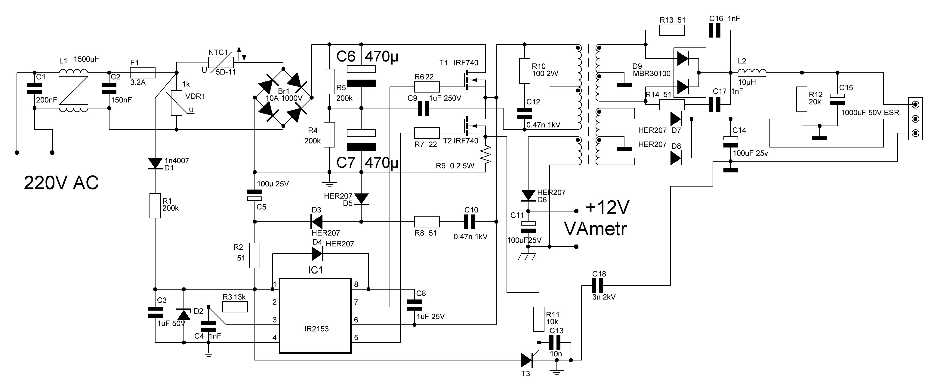 Блок питания на ir2153 схема